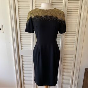 Vintage Black Tie Oleg Cassini black dress with golden beaded shoulders